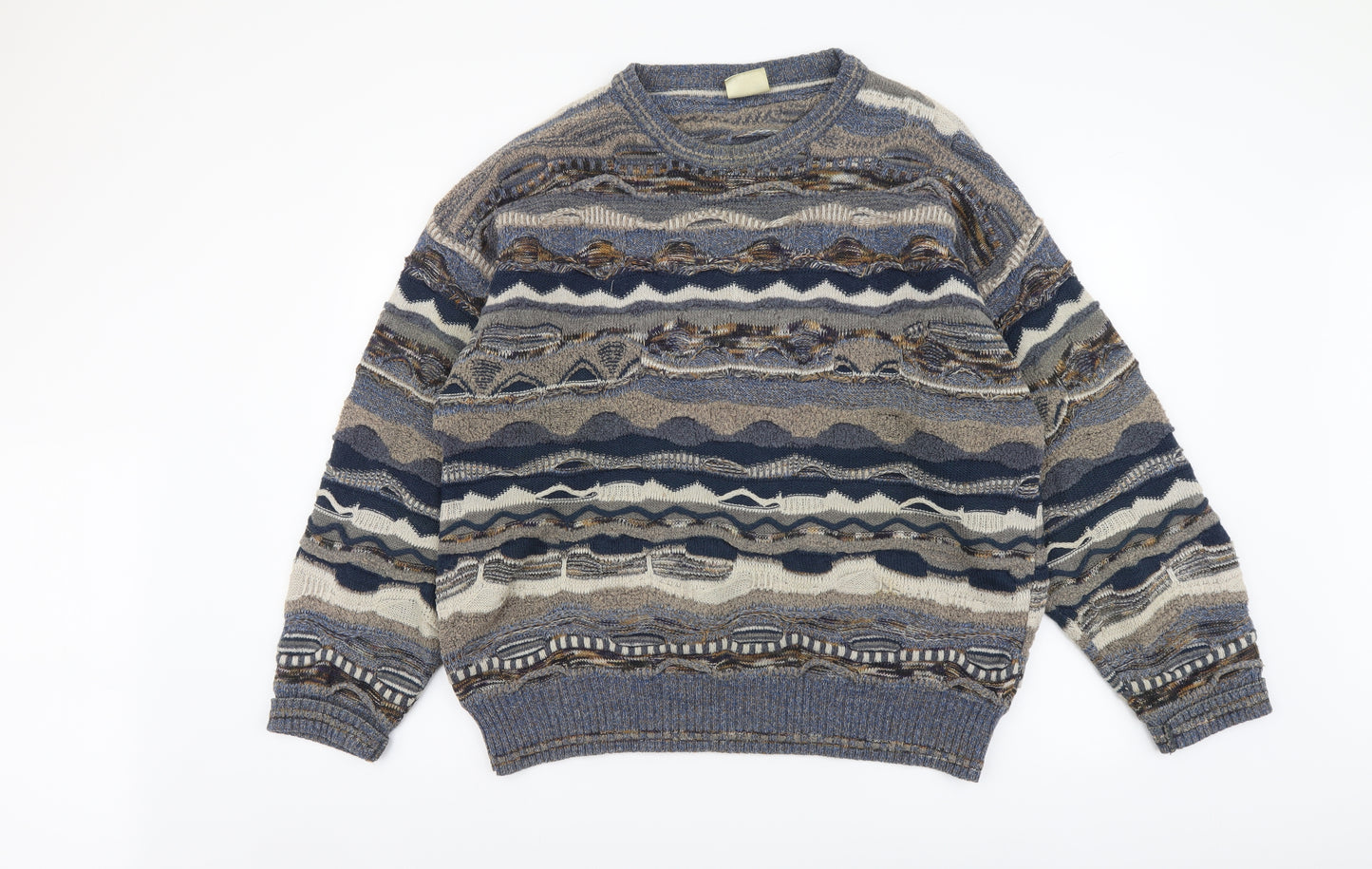 New Classics Mens Multicoloured Round Neck Geometric Acrylic Pullover Jumper Size L