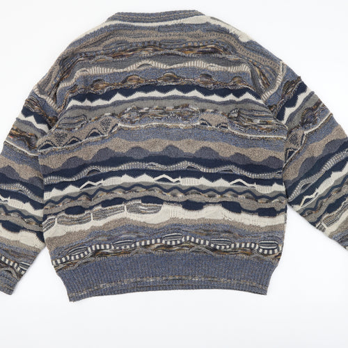 New Classics Mens Multicoloured Round Neck Geometric Acrylic Pullover Jumper Size L