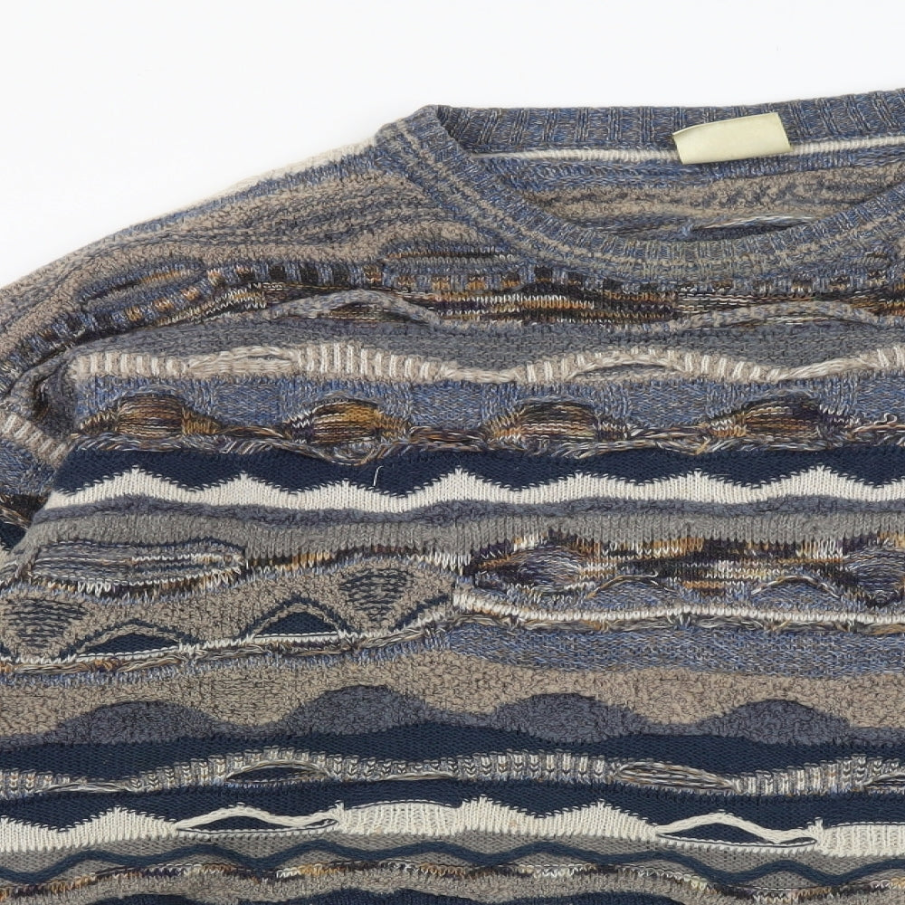 New Classics Mens Multicoloured Round Neck Geometric Acrylic Pullover Jumper Size L