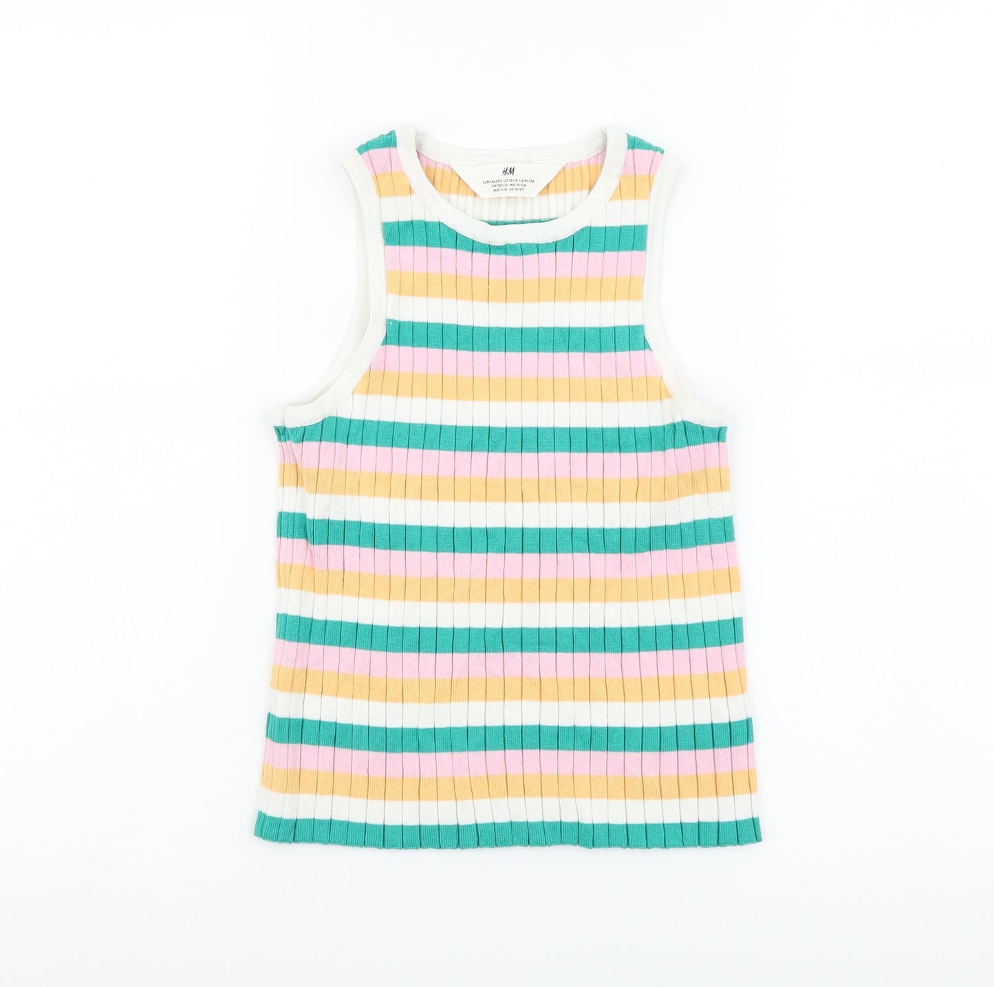 H&M Girls Multicoloured Striped Viscose Basic Tank Size 10-11 Years Round Neck Pullover