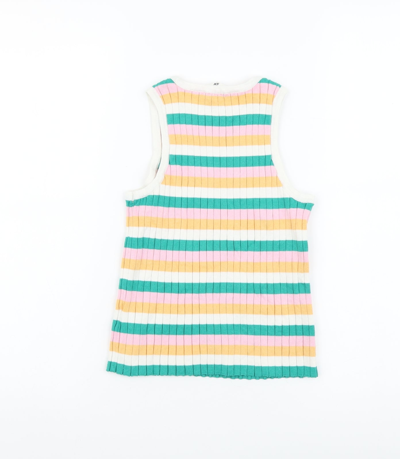 H&M Girls Multicoloured Striped Viscose Basic Tank Size 10-11 Years Round Neck Pullover