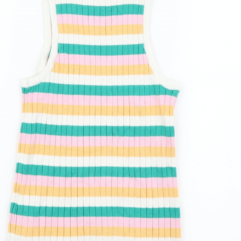 H&M Girls Multicoloured Striped Viscose Basic Tank Size 10-11 Years Round Neck Pullover