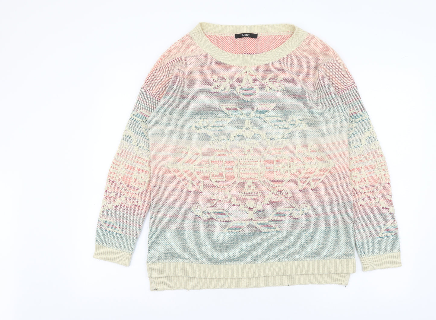 George Womens Multicoloured Round Neck Geometric Acrylic Pullover Jumper Size 12