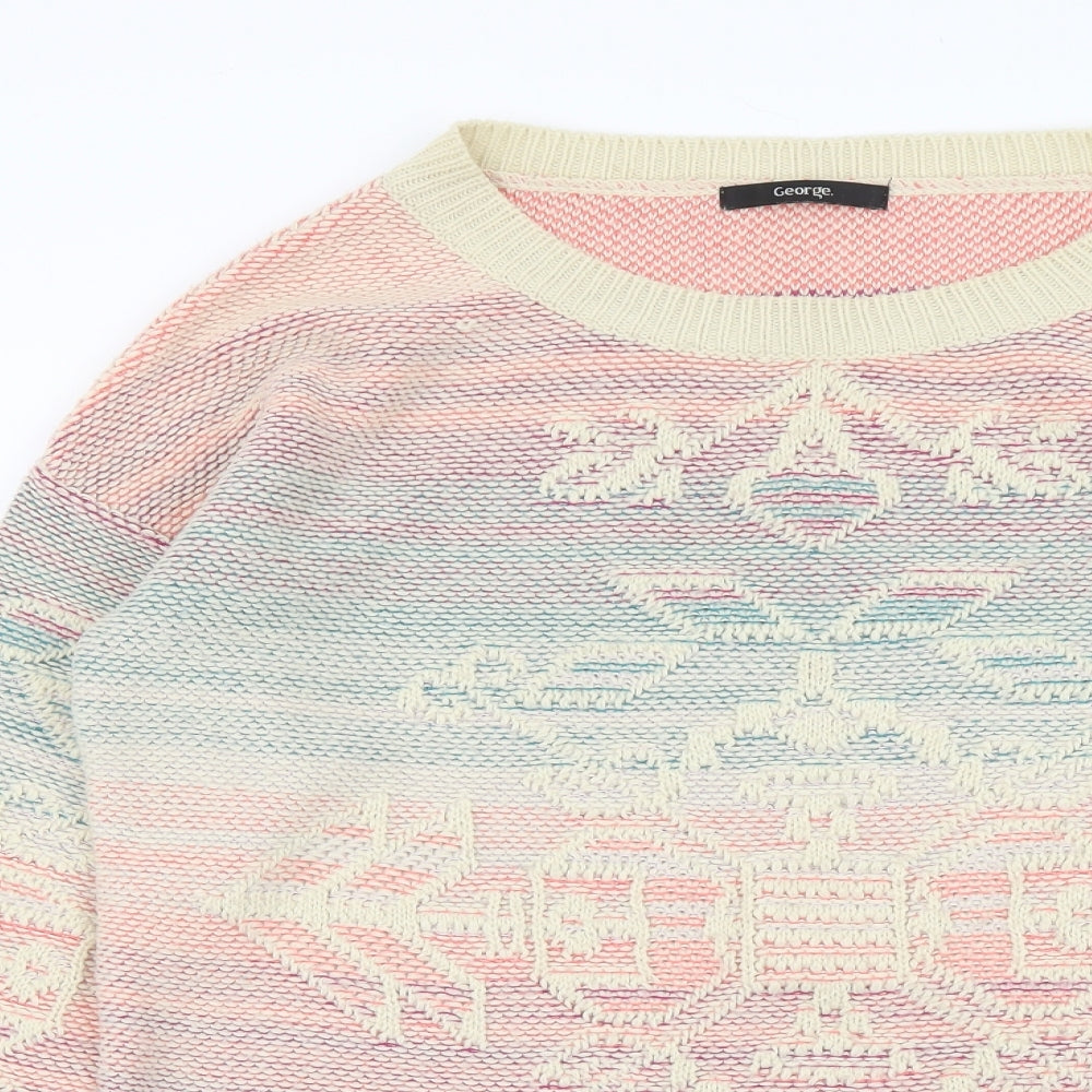 George Womens Multicoloured Round Neck Geometric Acrylic Pullover Jumper Size 12