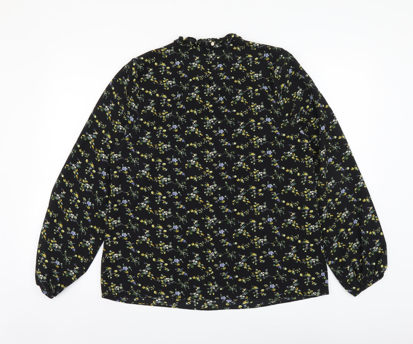 Peacocks Womens Black Floral Polyester Basic Blouse Size 12 Round Neck