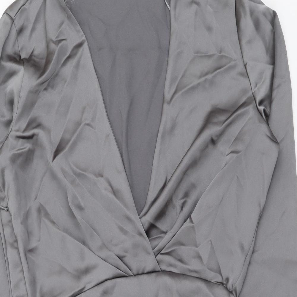 Zara Womens Grey Polyester Shirt Dress Size M V-Neck Zip