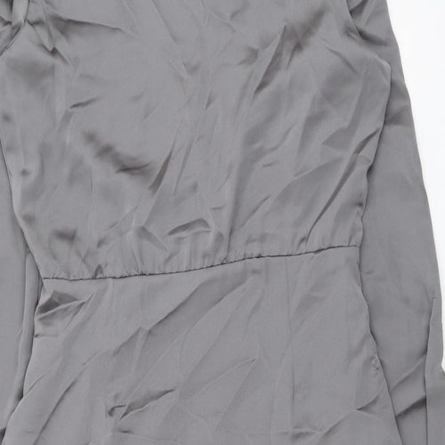 Zara Womens Grey Polyester Shirt Dress Size M V-Neck Zip