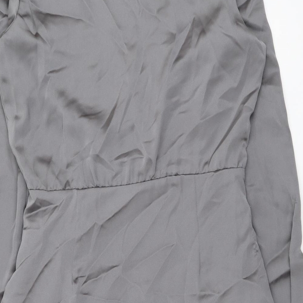 Zara Womens Grey Polyester Shirt Dress Size M V-Neck Zip