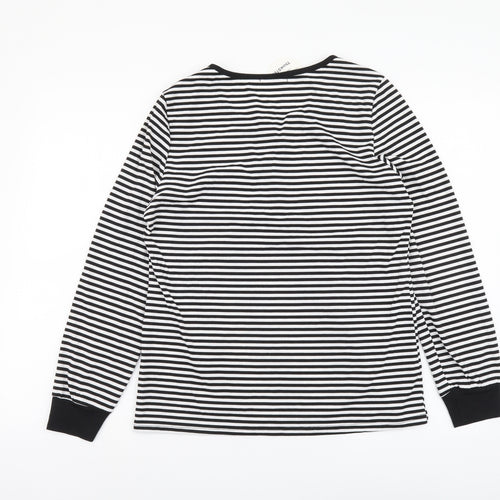 ThinkSteam Womens Black Striped Polyester Basic T-Shirt Size M Round Neck