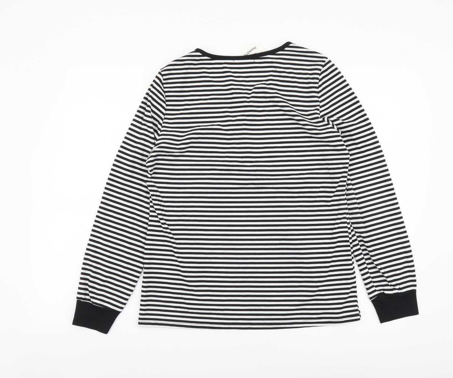 ThinkSteam Womens Black Striped Polyester Basic T-Shirt Size M Round Neck