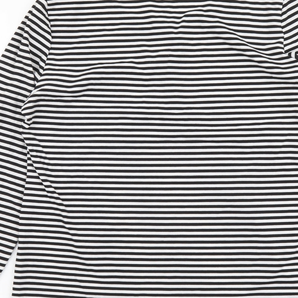 ThinkSteam Womens Black Striped Polyester Basic T-Shirt Size M Round Neck
