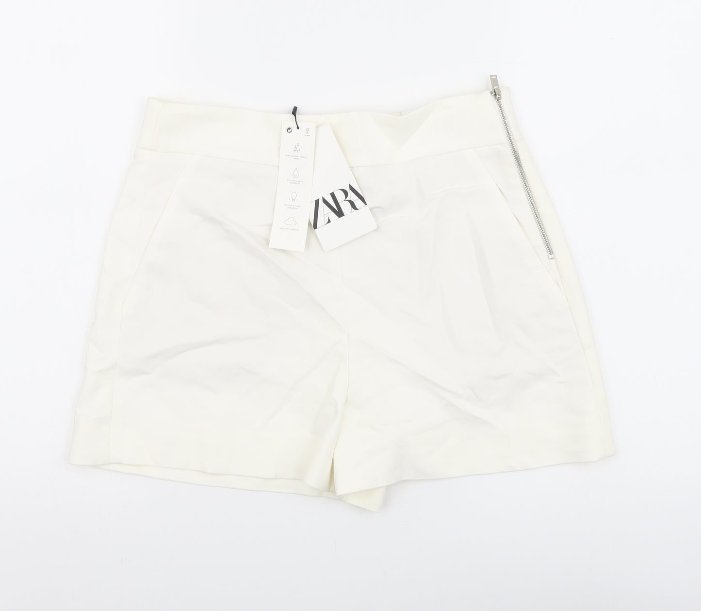 Zara Womens White Polyester Sailor Shorts Size S L3 in Regular Zip
