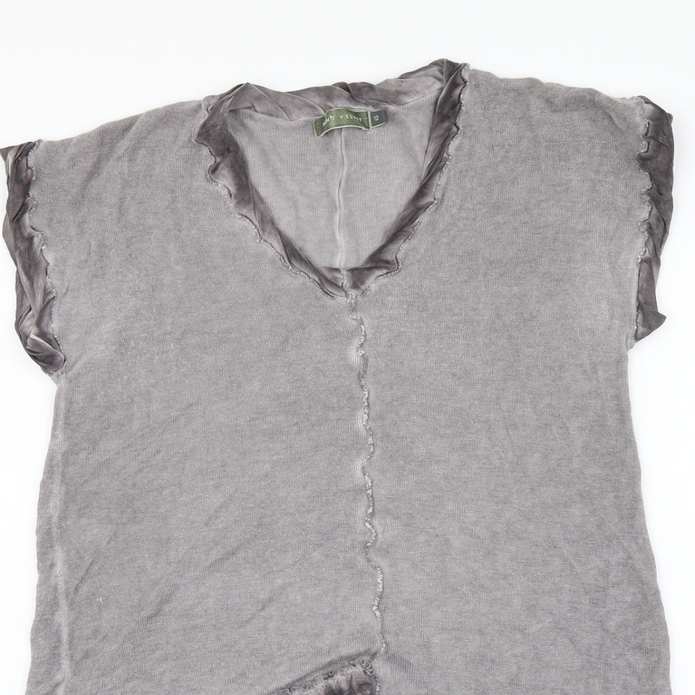 Mint Velvet Womens Grey Colourblock Viscose Basic Blouse Size 12 V-Neck