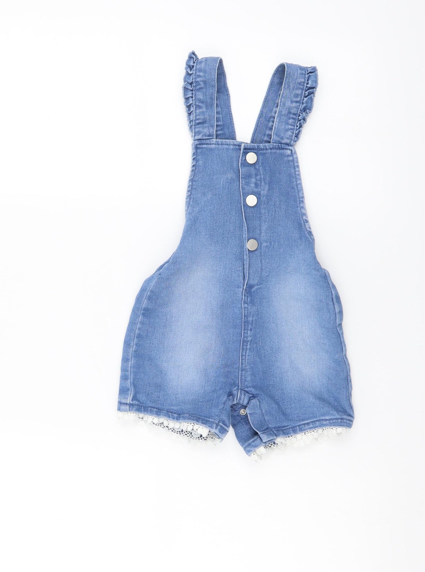 Primark Girls Blue Cotton Dungaree One-Piece Size 18-24 Months Button