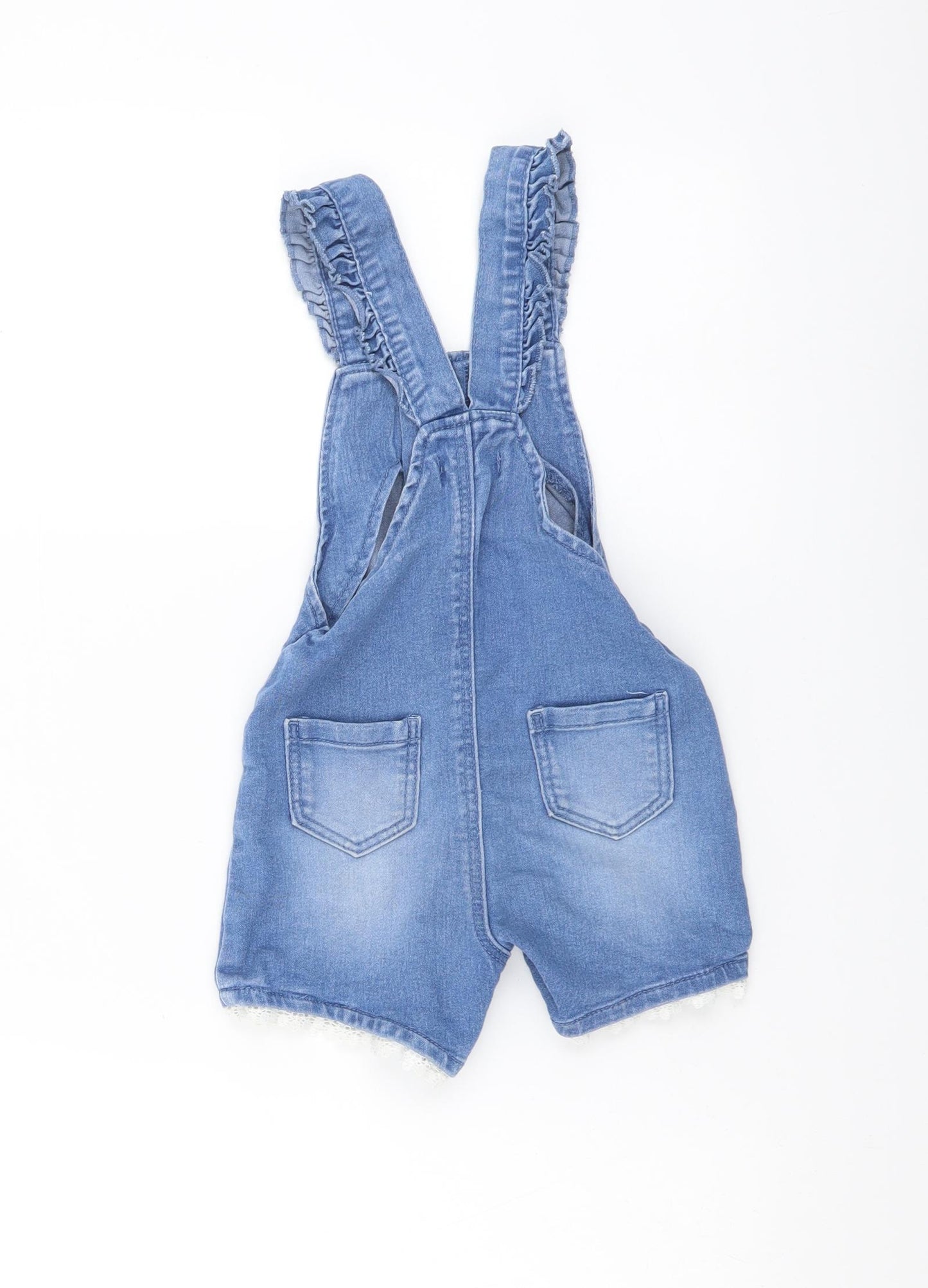 Primark Girls Blue Cotton Dungaree One-Piece Size 18-24 Months Button