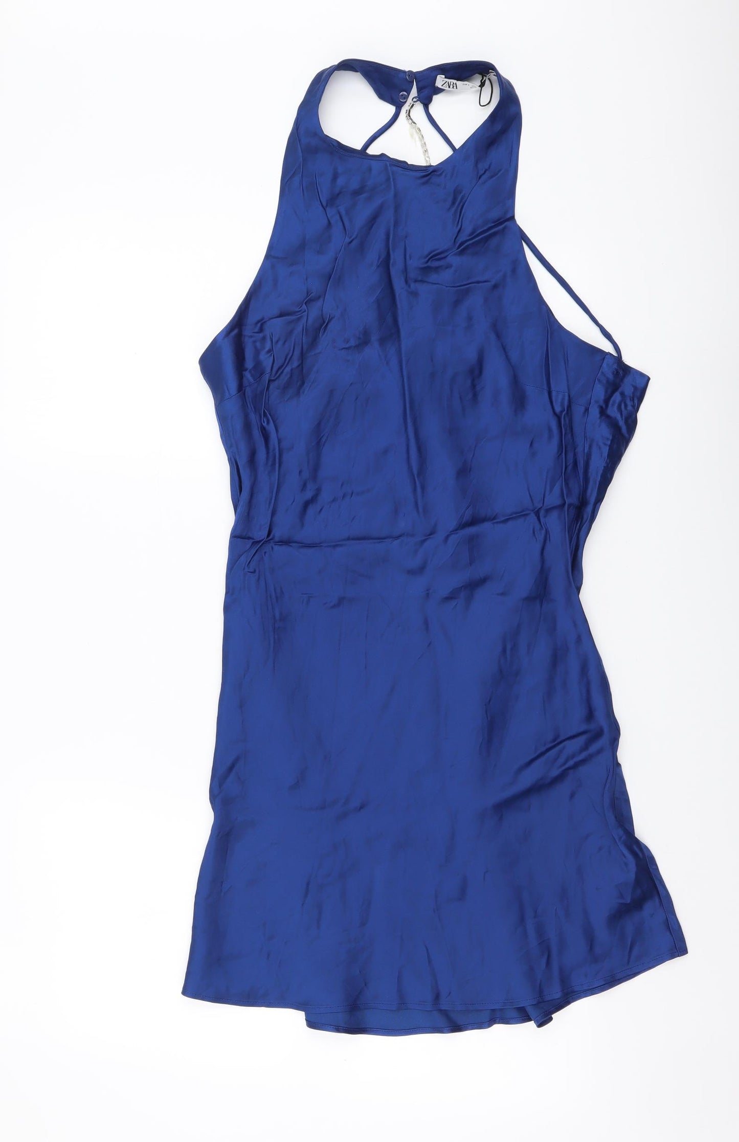 Zara Womens Blue Polyester Mini Size L Halter Zip