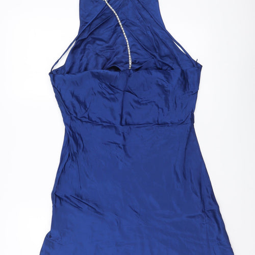 Zara Womens Blue Polyester Mini Size L Halter Zip