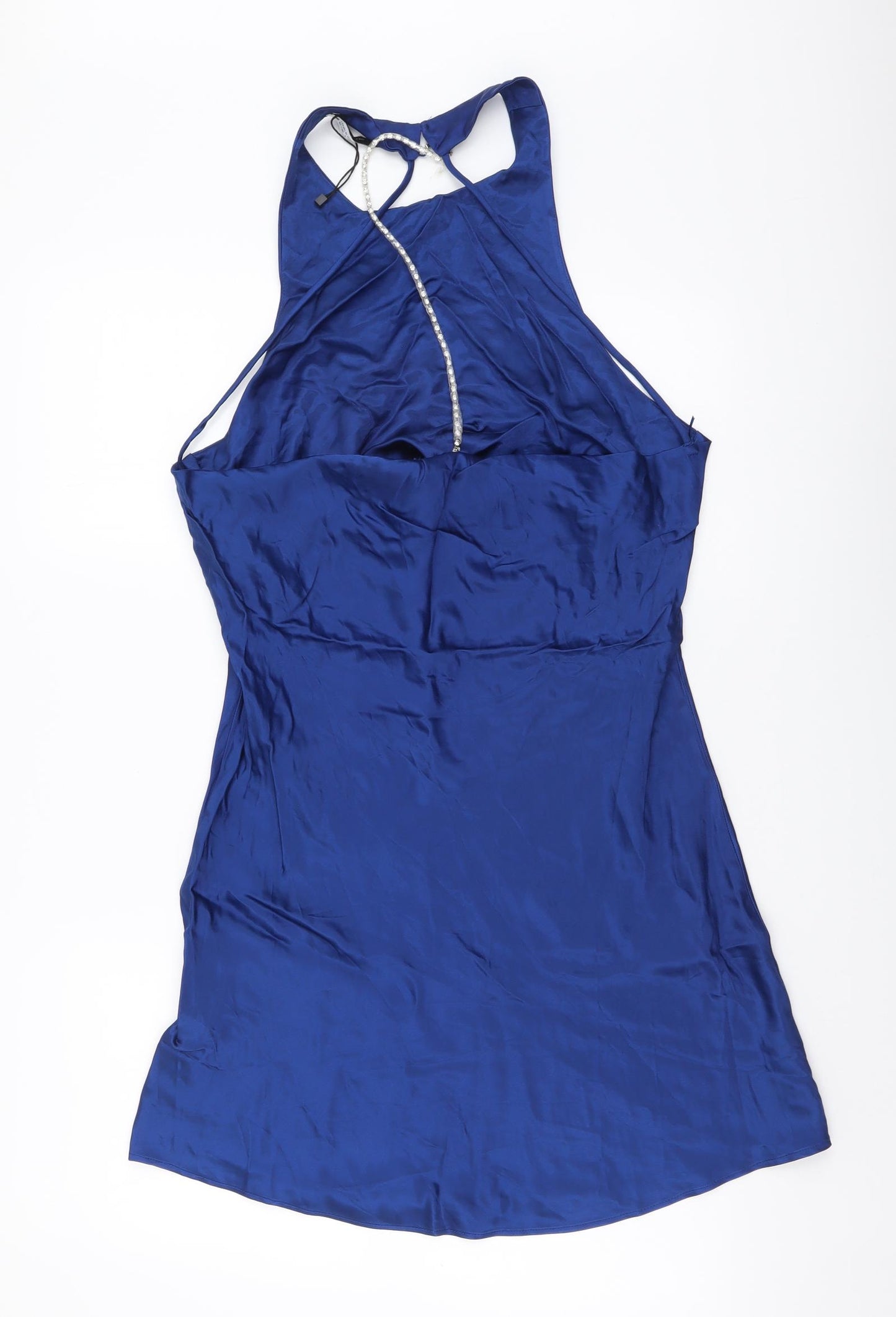 Zara Womens Blue Polyester Mini Size L Halter Zip