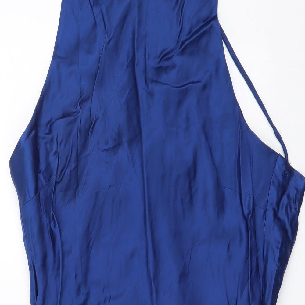 Zara Womens Blue Polyester Mini Size L Halter Zip
