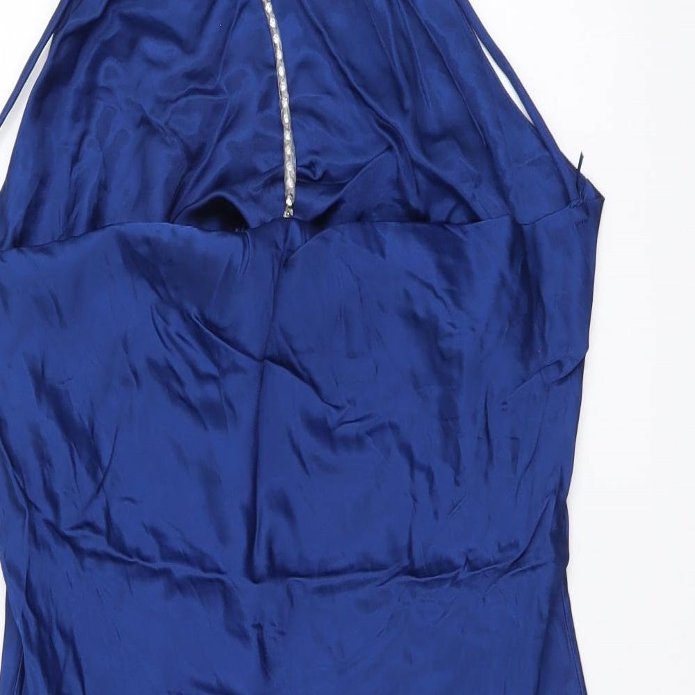 Zara Womens Blue Polyester Mini Size L Halter Zip