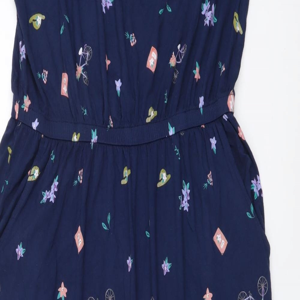 TU Womens Blue Geometric Viscose Jumpsuit One-Piece Size 14 Pullover