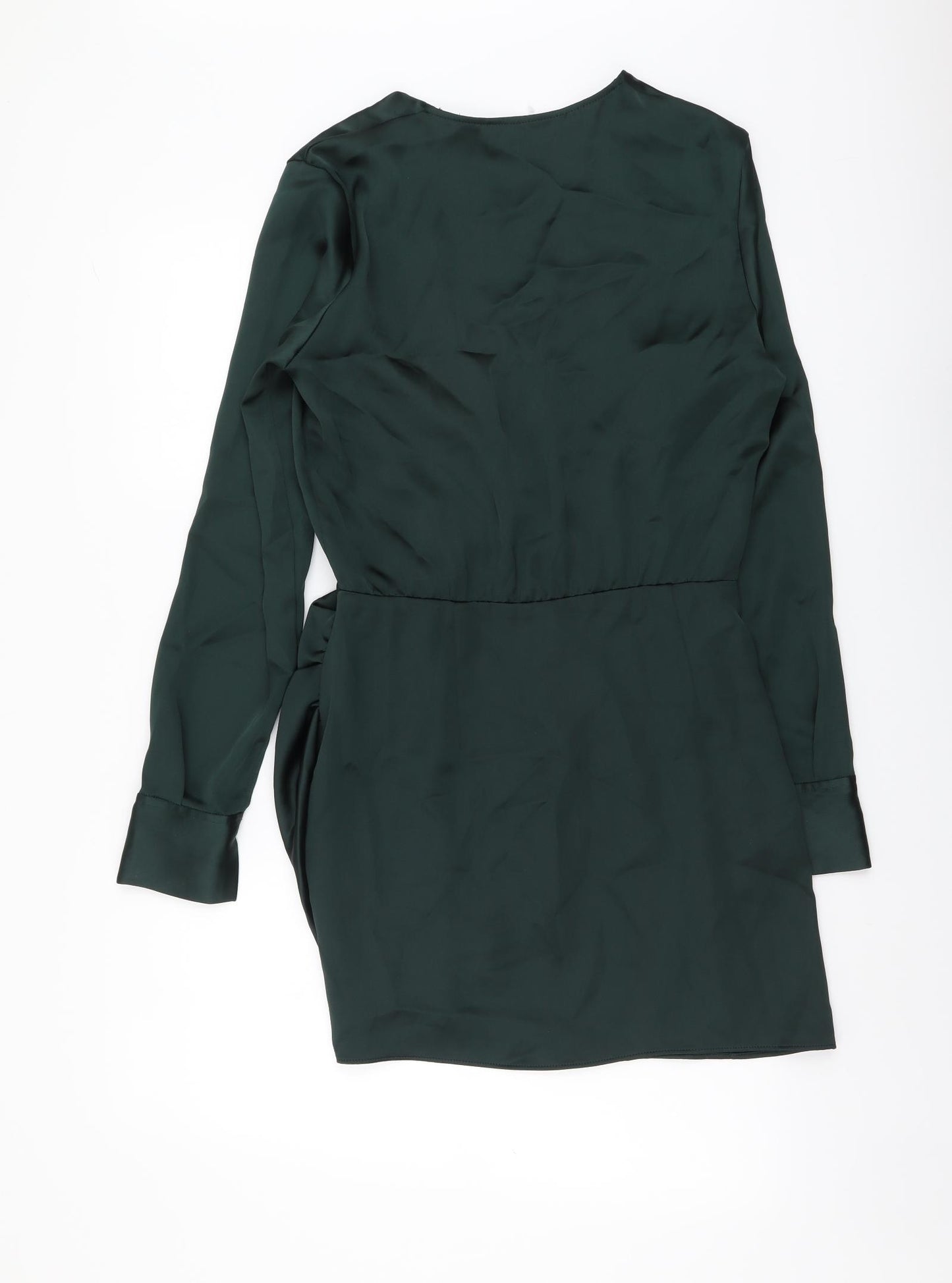 Zara Womens Green Polyester Shift Size S V-Neck Zip