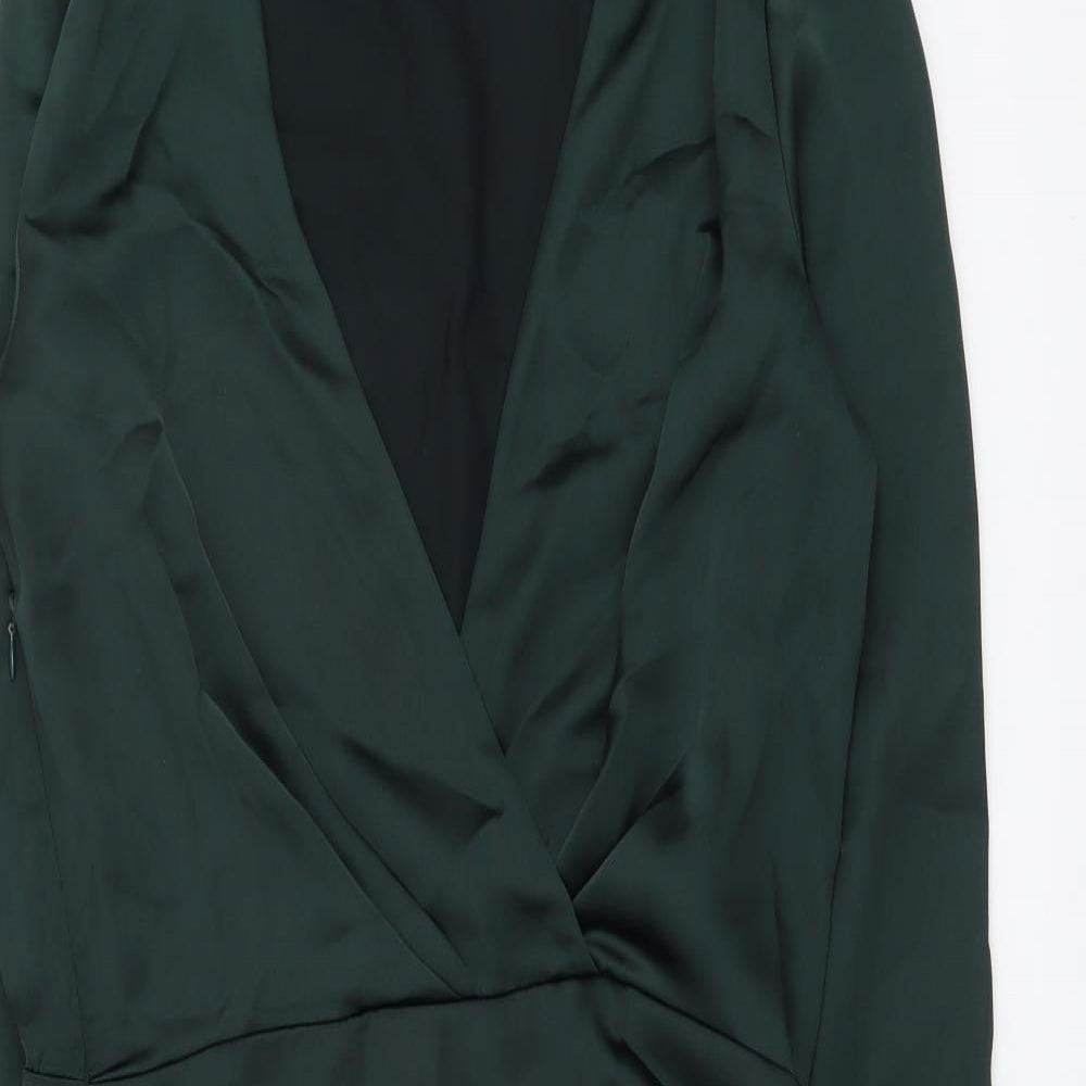 Zara Womens Green Polyester Shift Size S V-Neck Zip