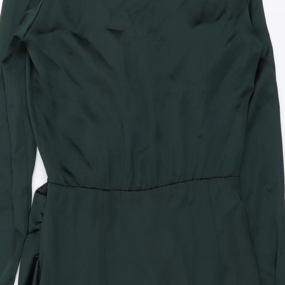Zara Womens Green Polyester Shift Size S V-Neck Zip