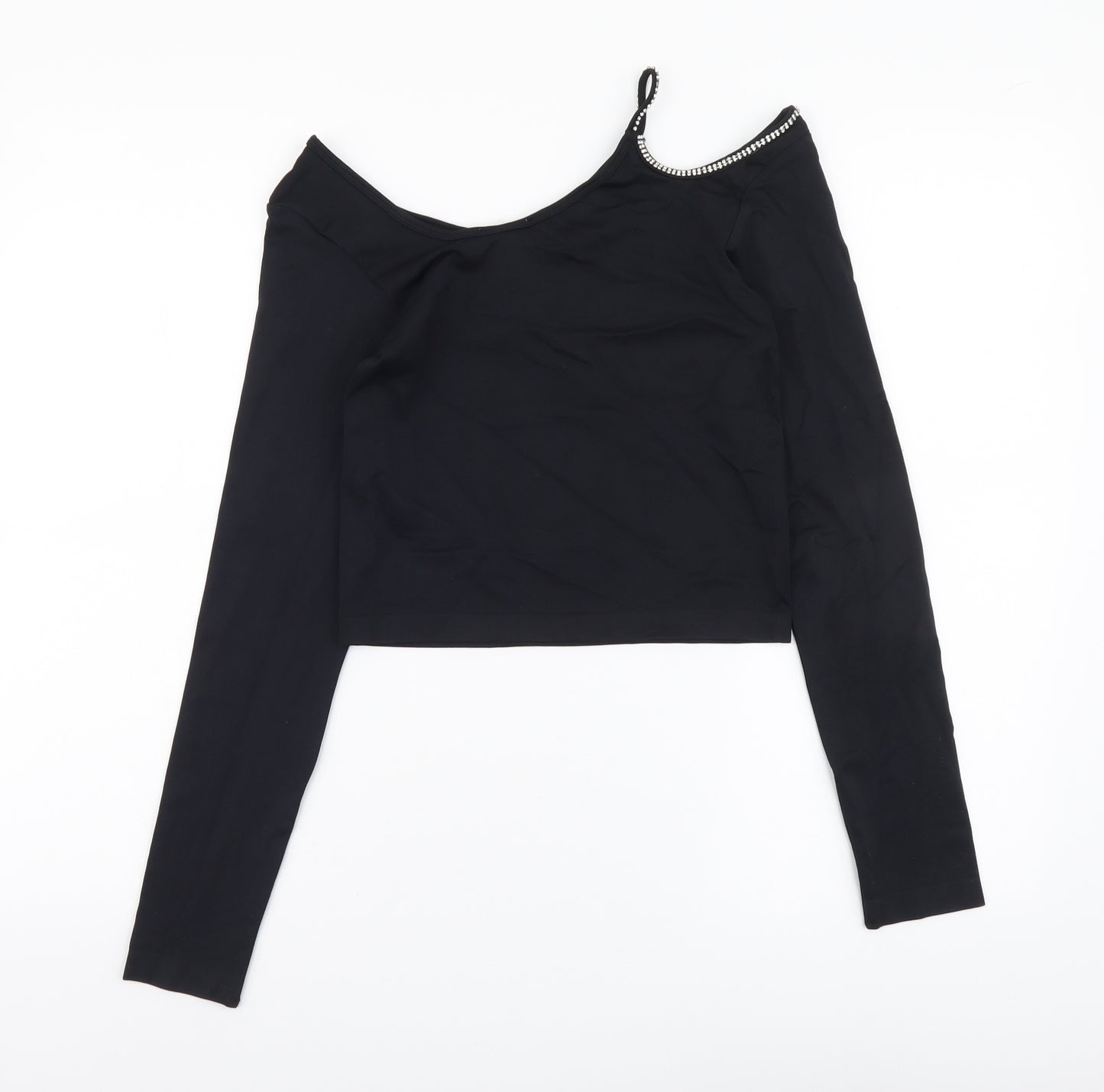 Zara Womens Black Polyamide Basic Blouse Size M Round Neck