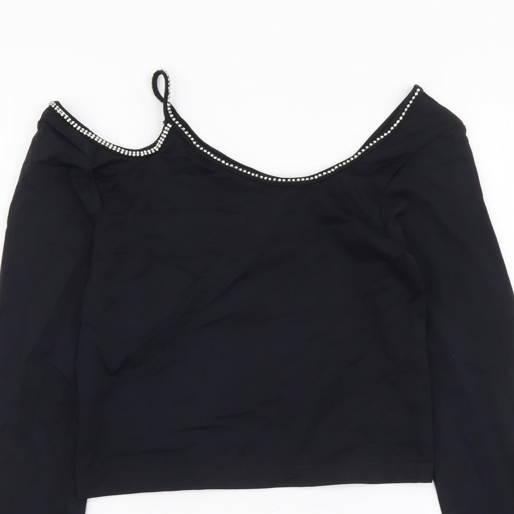 Zara Womens Black Polyamide Basic Blouse Size M Round Neck