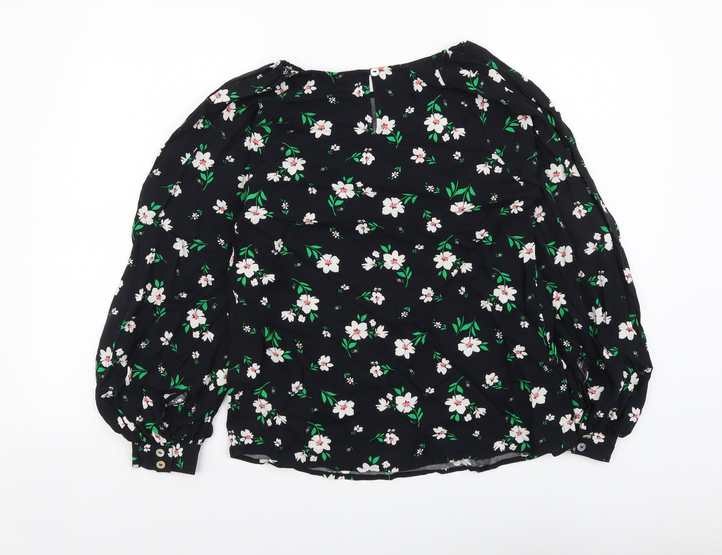 Marks and Spencer Womens Black Floral Viscose Basic Blouse Size 6 Round Neck