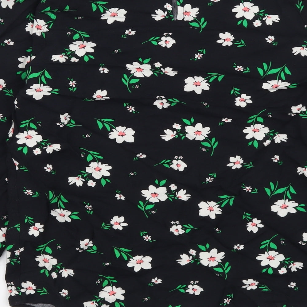 Marks and Spencer Womens Black Floral Viscose Basic Blouse Size 6 Round Neck
