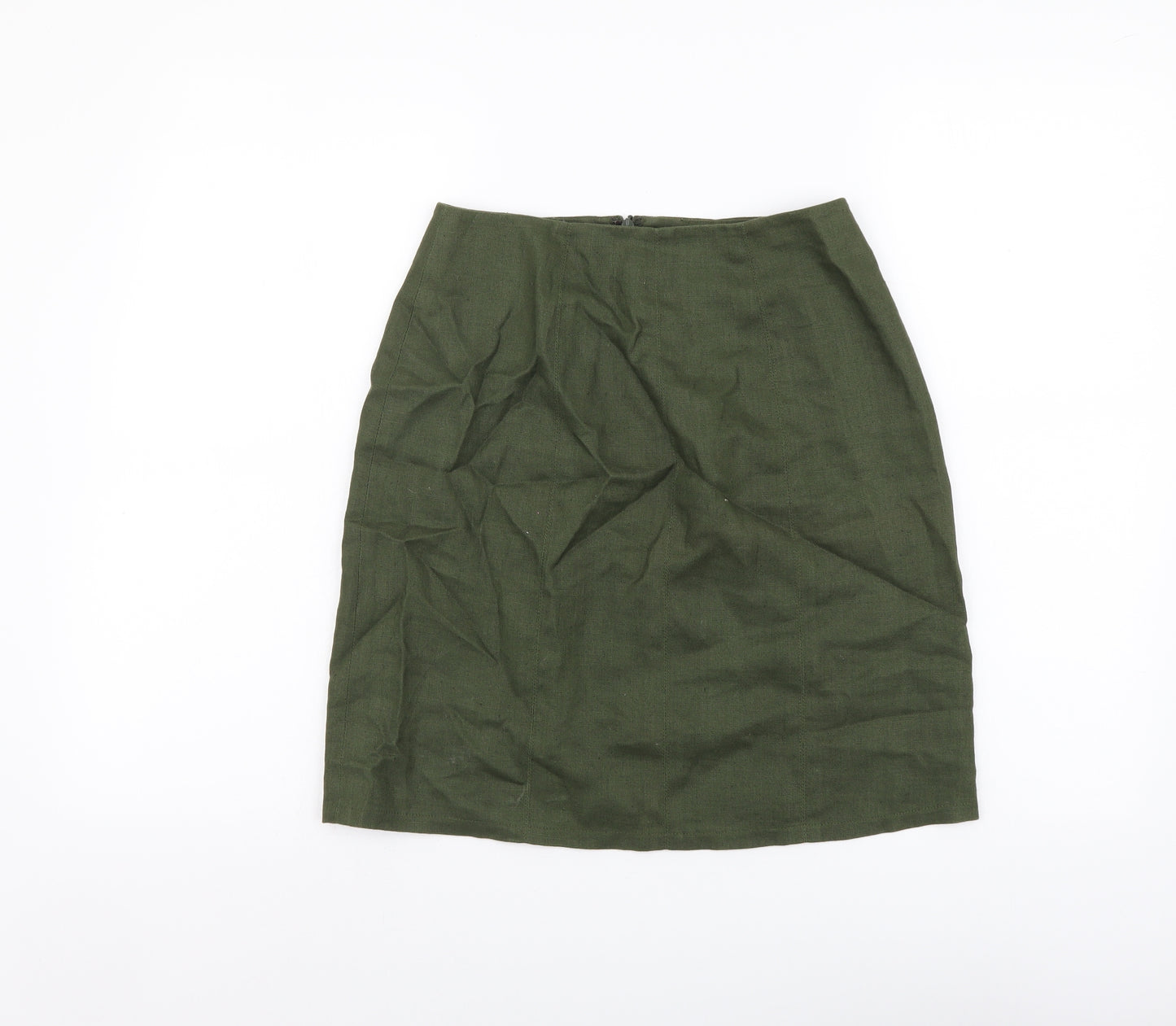 Kaliko Womens Green Linen A-Line Skirt Size 8 Zip