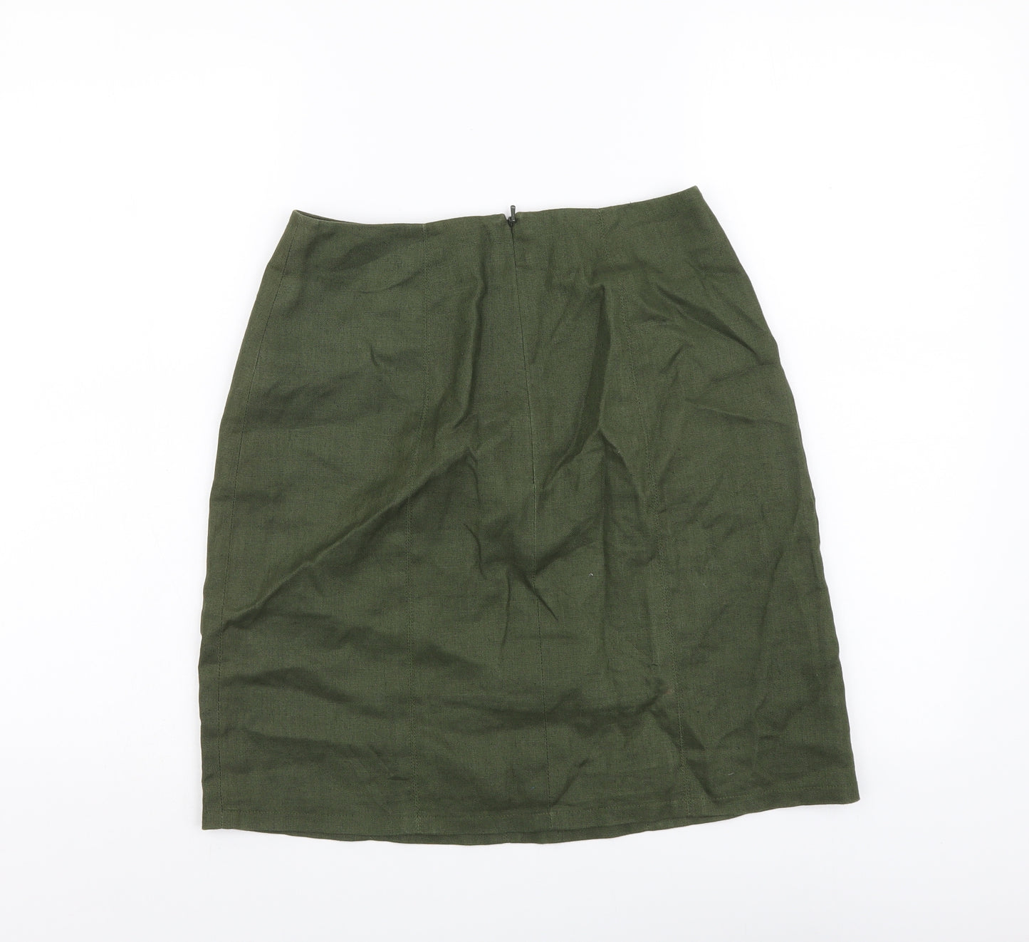 Kaliko Womens Green Linen A-Line Skirt Size 8 Zip
