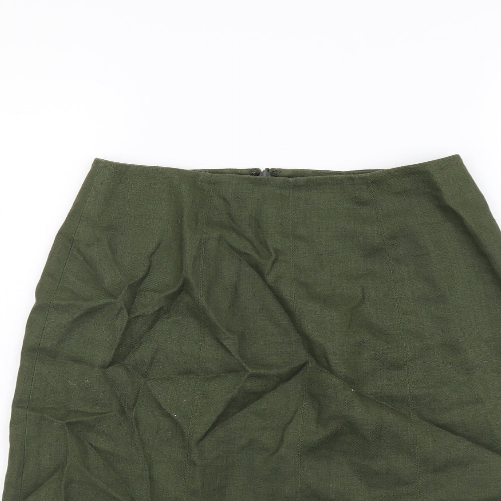 Kaliko Womens Green Linen A-Line Skirt Size 8 Zip