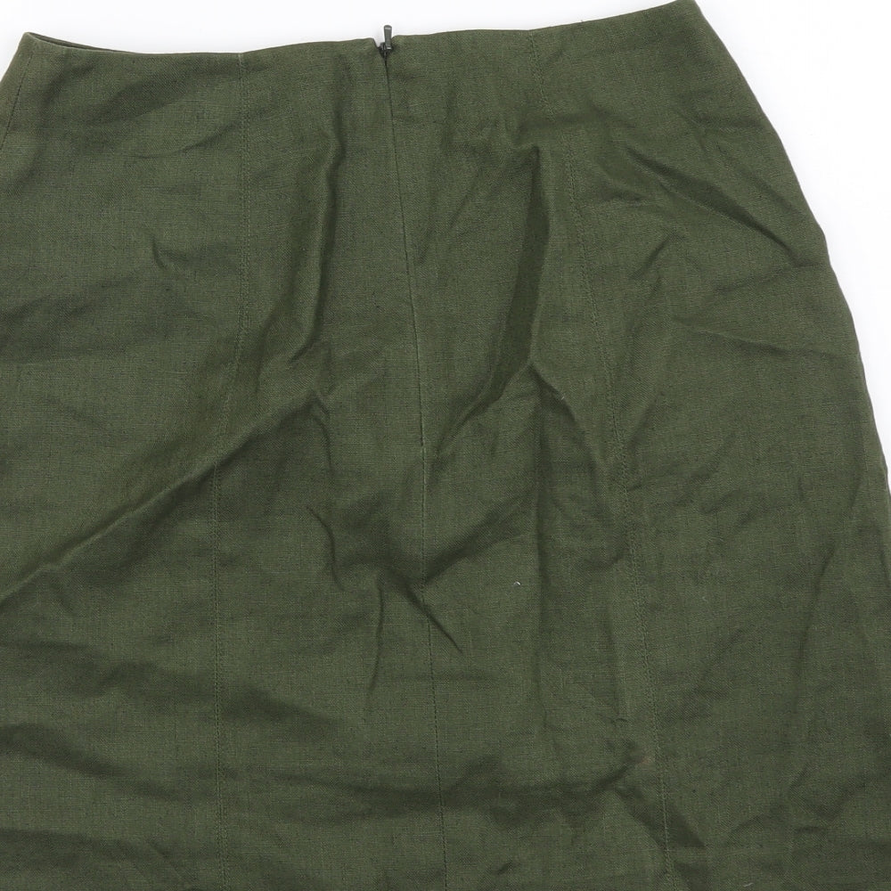 Kaliko Womens Green Linen A-Line Skirt Size 8 Zip