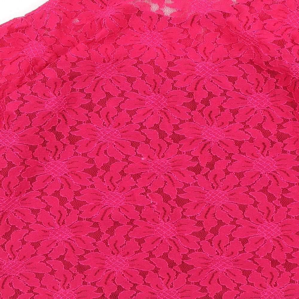 Preworn Womens Pink Floral Polyester Basic Blouse Size L Round Neck