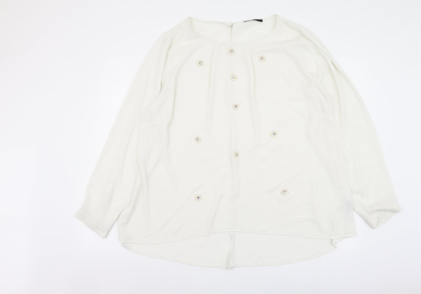 George Womens Ivory Polyester Basic Button-Up Size 18 Round Neck