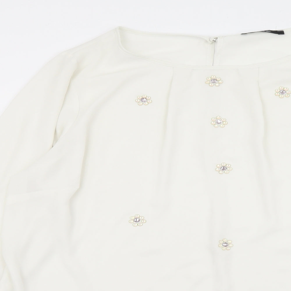 George Womens Ivory Polyester Basic Button-Up Size 18 Round Neck