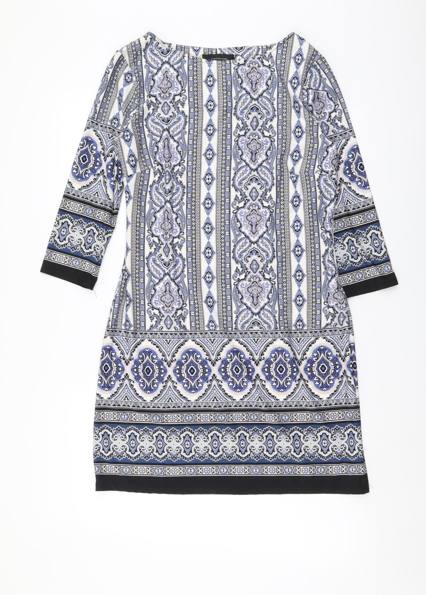 Atmosphere Womens Multicoloured Geometric Polyester A-Line Size 12 Boat Neck Pullover