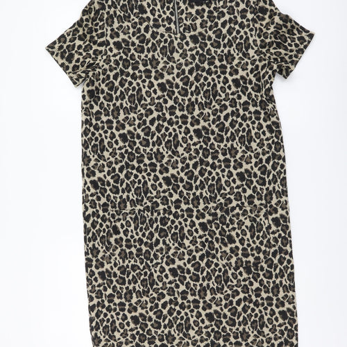 NEXT Womens Brown Animal Print Polyester Pinafore/Dungaree Dress Size 10 Round Neck Pullover - Leopard Print