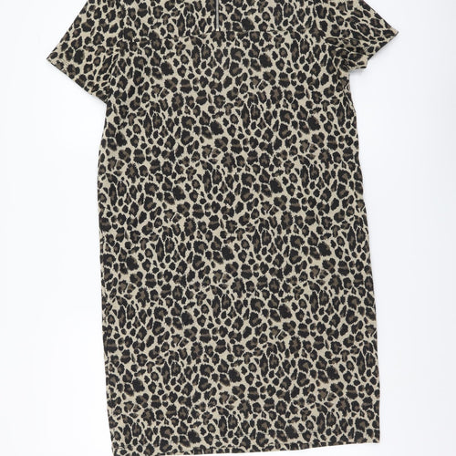 NEXT Womens Brown Animal Print Polyester Pinafore/Dungaree Dress Size 10 Round Neck Pullover - Leopard Print
