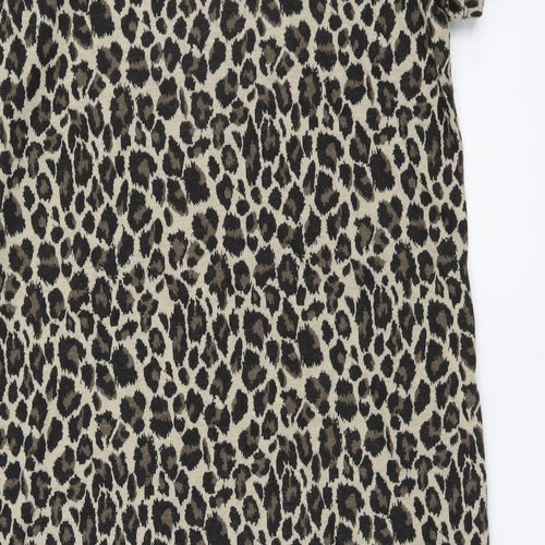 NEXT Womens Brown Animal Print Polyester Pinafore/Dungaree Dress Size 10 Round Neck Pullover - Leopard Print