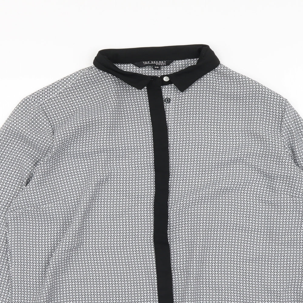 Top Secret Womens Black Geometric Polyester Basic Blouse Size S Collared