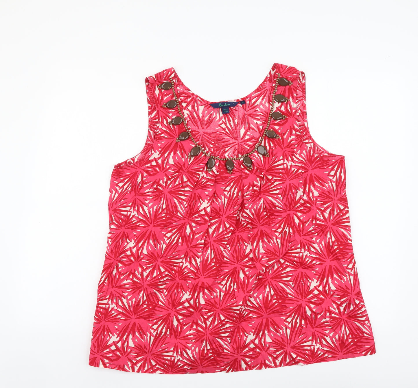 Boden Womens Pink Floral Cotton Basic Tank Size 16 Scoop Neck