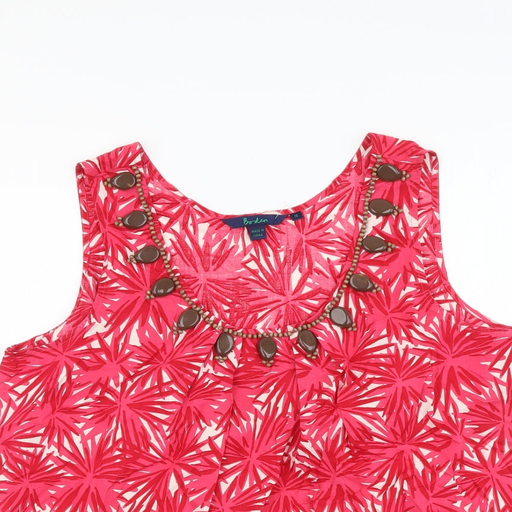 Boden Womens Pink Floral Cotton Basic Tank Size 16 Scoop Neck