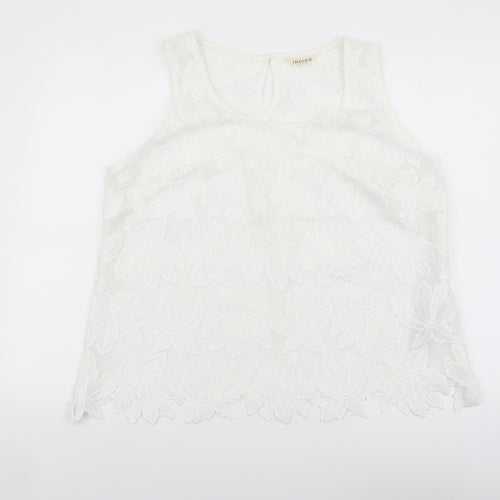 Indigo Womens White Floral Polyester Basic Tank Size 18 Round Neck