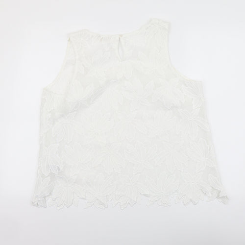 Indigo Womens White Floral Polyester Basic Tank Size 18 Round Neck