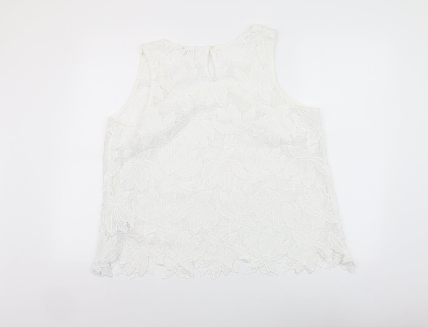 Indigo Womens White Floral Polyester Basic Tank Size 18 Round Neck