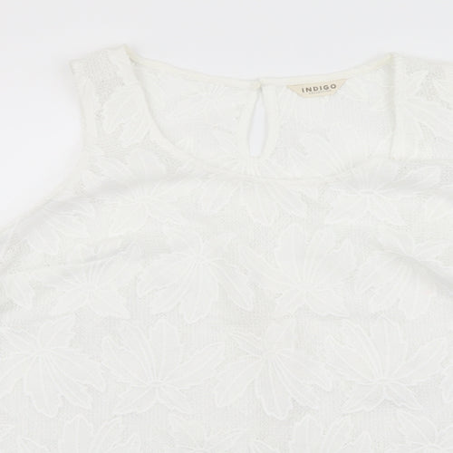 Indigo Womens White Floral Polyester Basic Tank Size 18 Round Neck